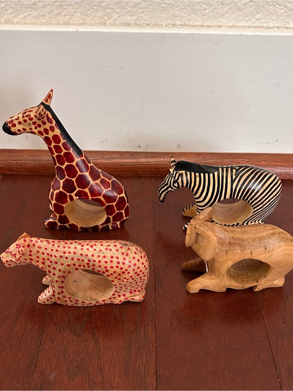 set of 4 hand-carved African safari animal napkin rings